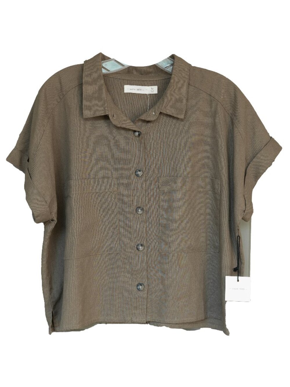 Suite 2939 Linen Top size Large Womens Cotton Blend Button Up Cropped Top